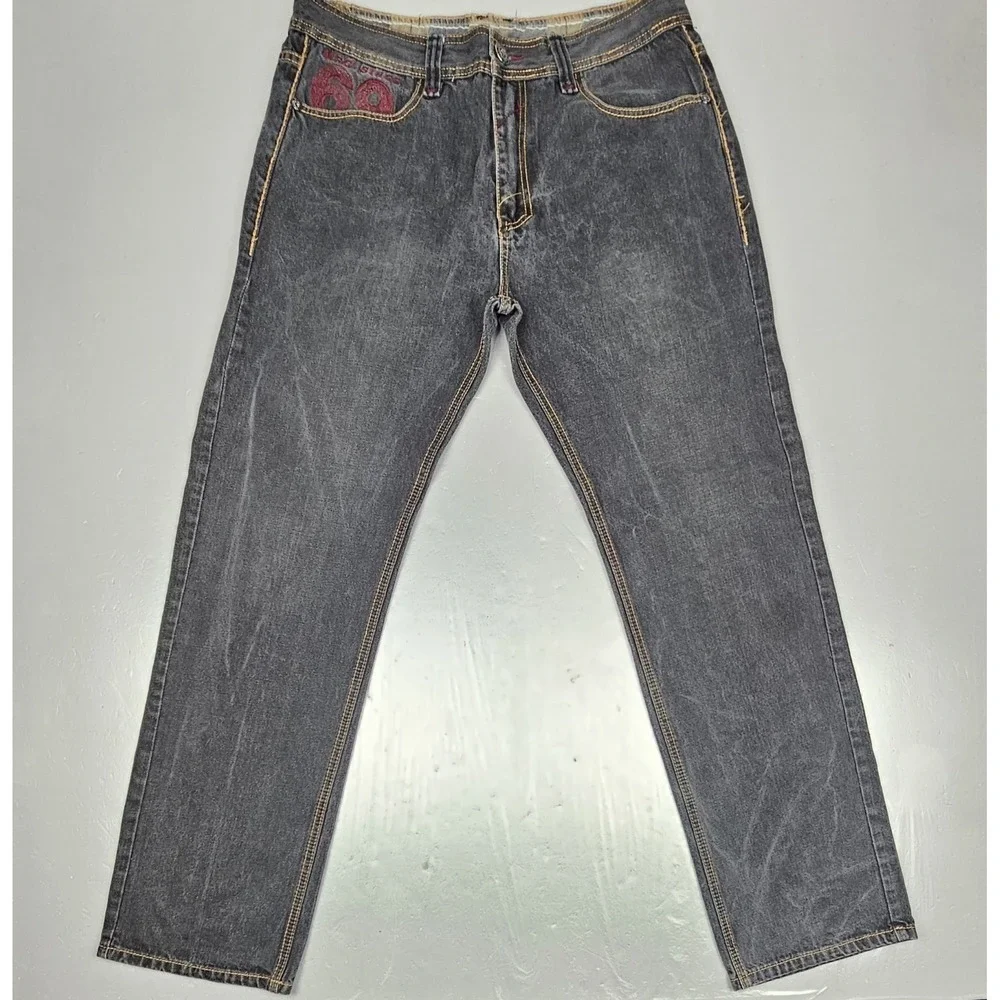 Vtg Coogi Jeans Mens 36x34 Black Embroidered‎ Punk Grunge Streetwear Hiphop